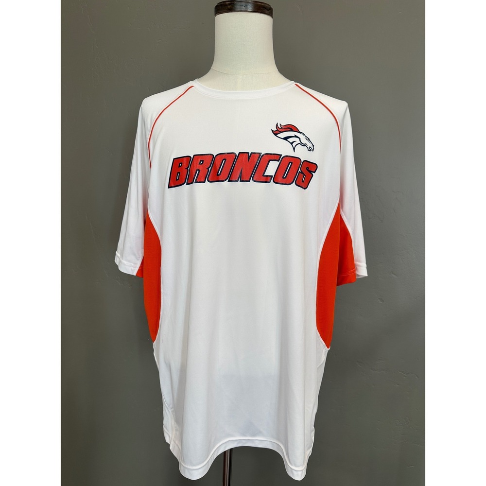 Denver Broncos NFL Team Apparel White‎ Orange Athletic T-Shirt 2XL Stay Cool